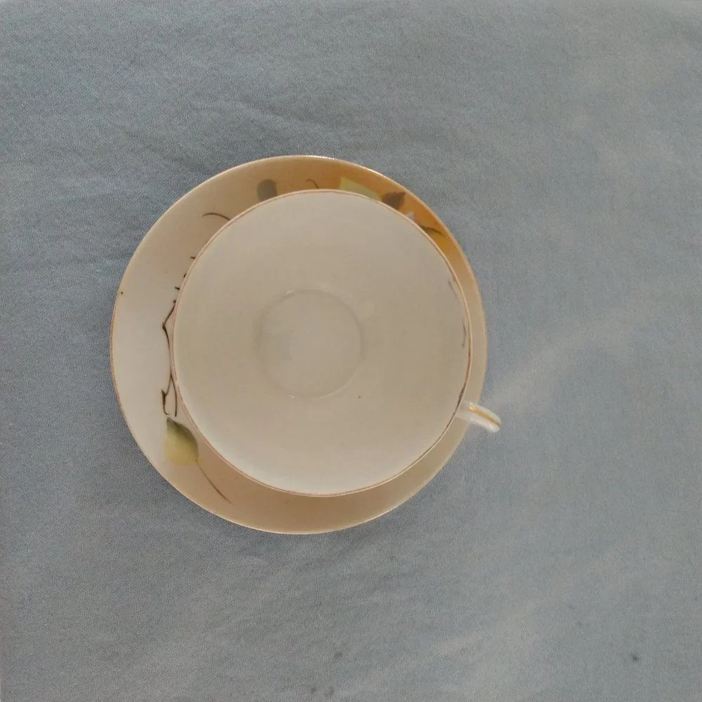 MID CENTURY MODERN JAPAN GREEN STAMP FLORAL TEA CUP SET JAPANESE BLOSSOMS - Picture 14 of 16